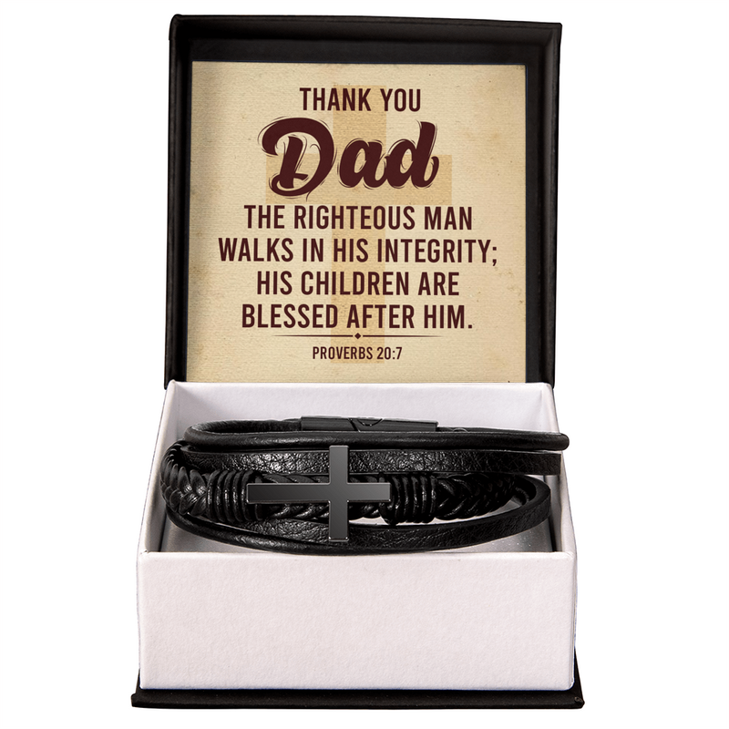 Proverbs 20:7 - Leather Cross Bracelet